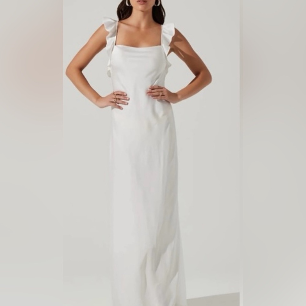 White Ruffle Sleeve Silk Dress